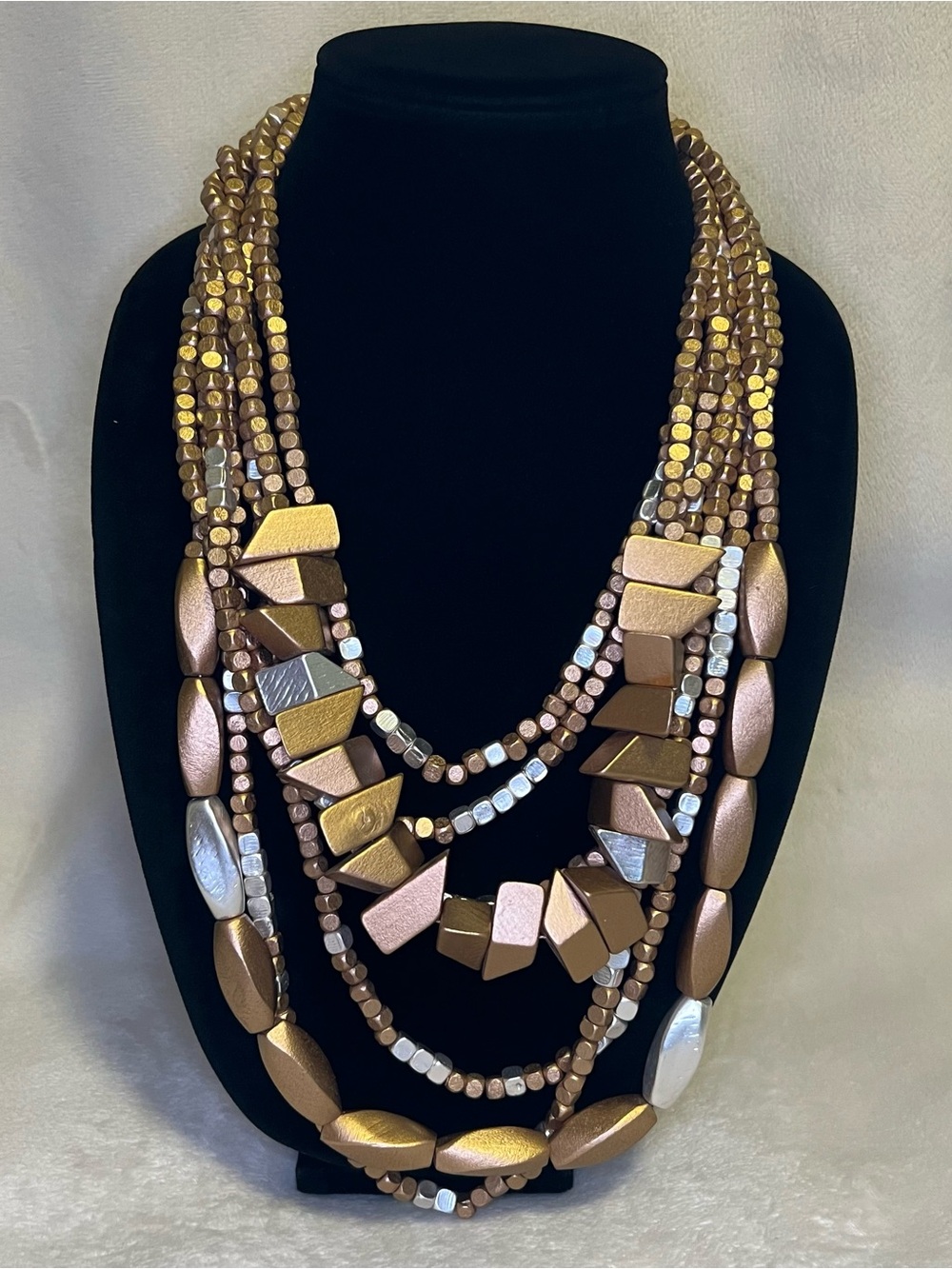 Chico's Layered Metallic Woods Statement Necklace